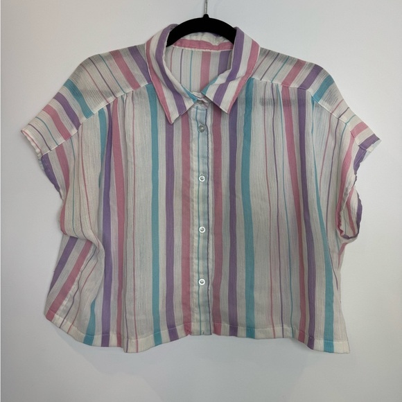 Vintage Tops - Vintage Striped pastel cropped rework Women's blouse